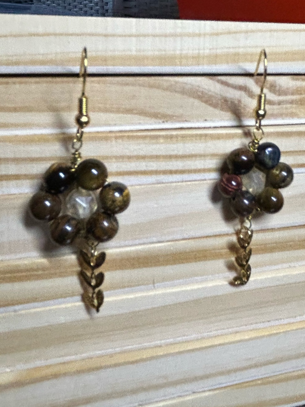 3/$25 Tiger's Eye Flower Drop Earrings - Picture 5 of 6